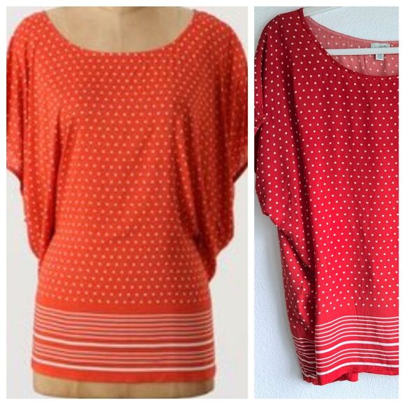 Anthropologie Odille Polka Dot Stripe Flowy Waist Cinching Top in Red Size Small - Picture 1 of 10